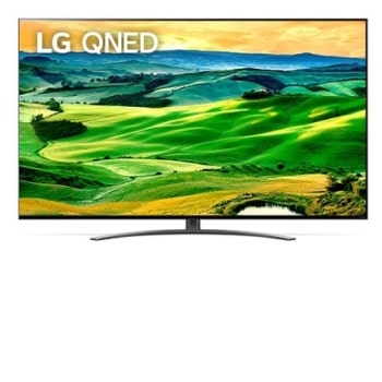 Вид телевизора LG QNED спереди с изображением на экране и логотипом продукта1