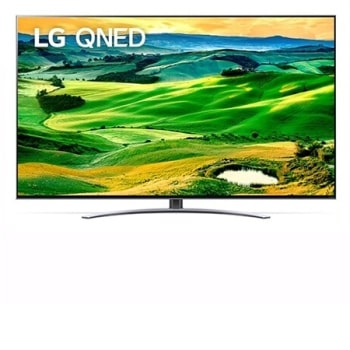 Вид телевизора LG QNED спереди с изображением на экране и логотипом продукта1