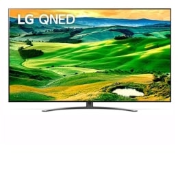 Вид телевизора LG QNED спереди с изображением на экране и логотипом продукта2