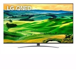 Вид телевизора LG QNED спереди с изображением на экране и логотипом продукта2
