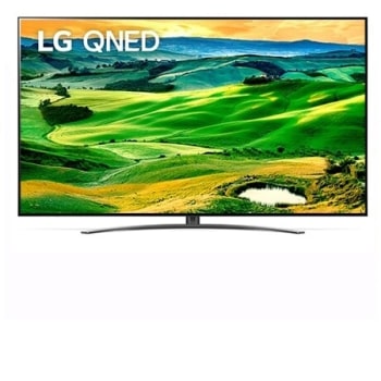 Вид телевизора LG QNED спереди с изображением на экране и логотипом продукта1