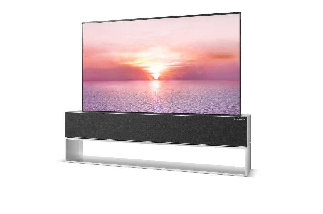 LG Сворачиваемый OLED телевизор LG SIGNATURE 65'' LG OLED65R19LA, tilted full view, OLED65R19LA, thumbnail 4