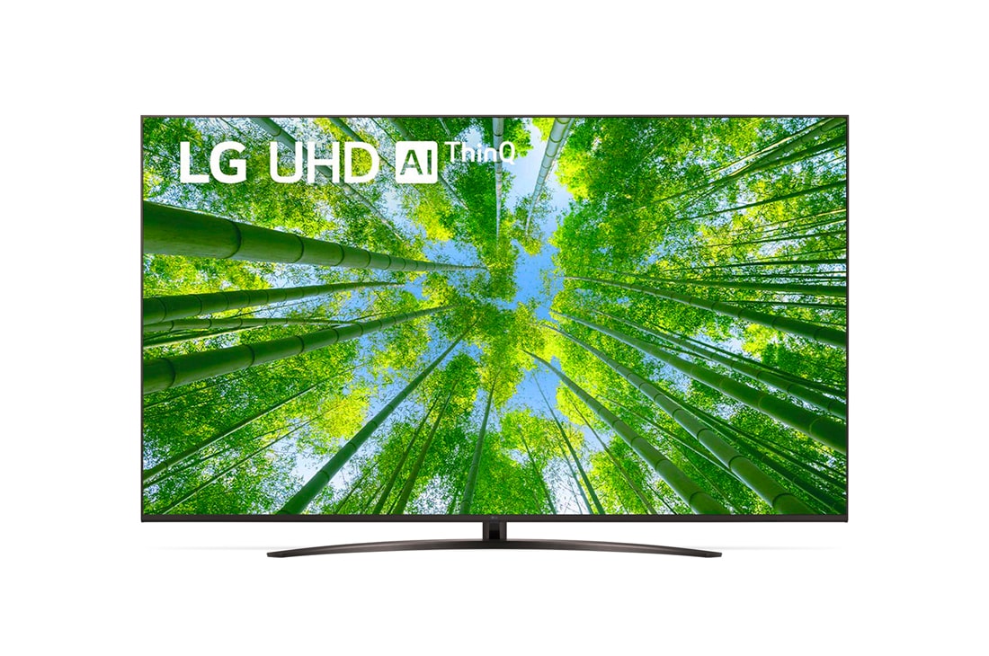 LG 4K UHD телевизор LG 75'', LG 75UQ81009LC вид с логотипом, 75UQ81009LC