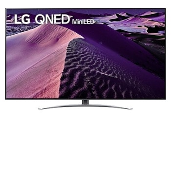 Вид телевизора LG QNED спереди с изображением на экране и логотипом продукта1