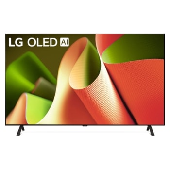 Вид спереди на телевизор LG OLED TV, OLED B4, эмблему «OLED №1 в мире в течение 11 лет» и logo программы webOS Re:New на экране с 2-полюсной подставкой1