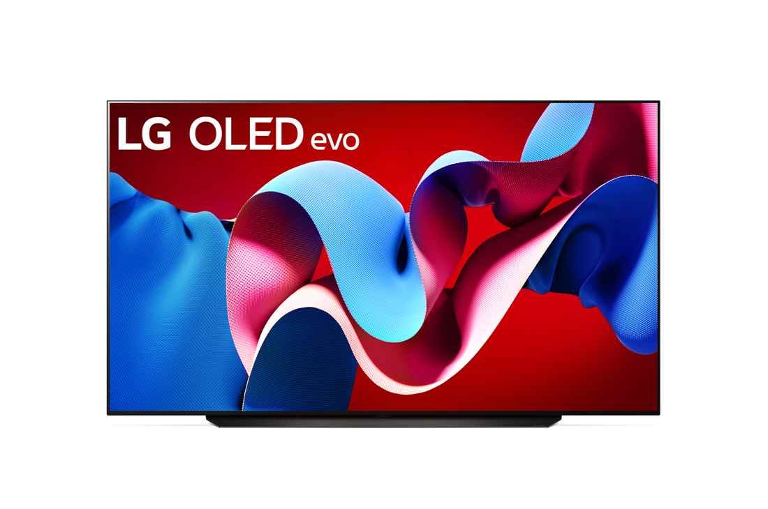 LG 83-дюймовый телевизор Smart TV LG OLED evo C4 4K OLED83C4, Вид спереди на телевизор LG OLED evo, OLED C4, эмблему «OLED №1 в течение 11 лет» и logo программы webOS Re:New на экране, OLED83C4RLA