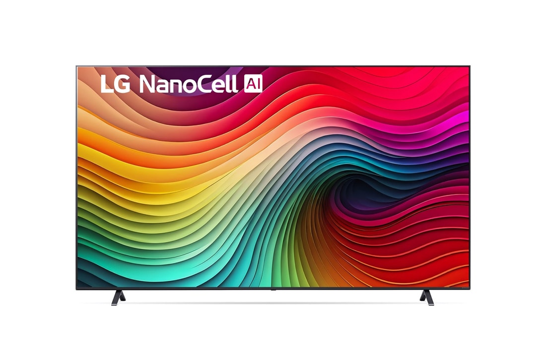 LG Телевизор NanoCell AI NANO80 4K Smart TV 86'' LG 86NANO80, Вид спереди на телевизор LG NanoCell, NANO80 с текстом «LG NanoCell», «2024» и логотипом webOS Re:New Program на экране., 86NANO80T6A