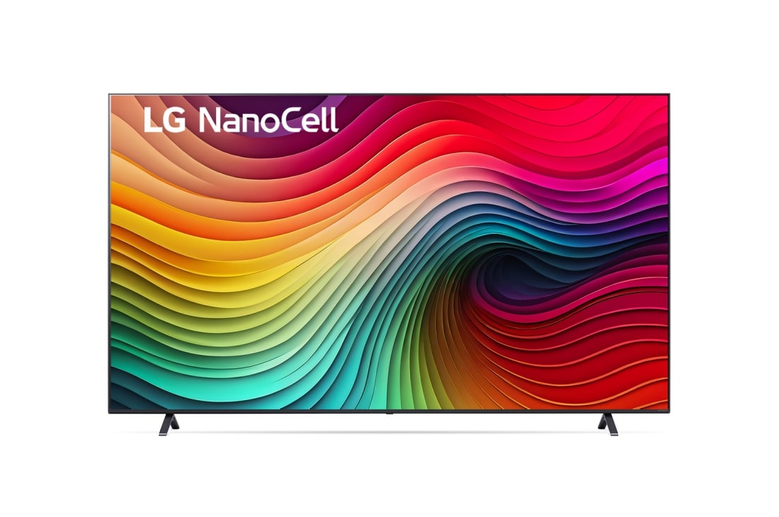 LG Телевизор LG NanoCell NANO80 4K Smart TV 86NANO80, 86 дюймов, Вид спереди на телевизор LG NanoCell, NANO80 с текстом «LG NanoCell», «2024» и логотипом webOS Re:New Program на экране., 86NANO80T6A
