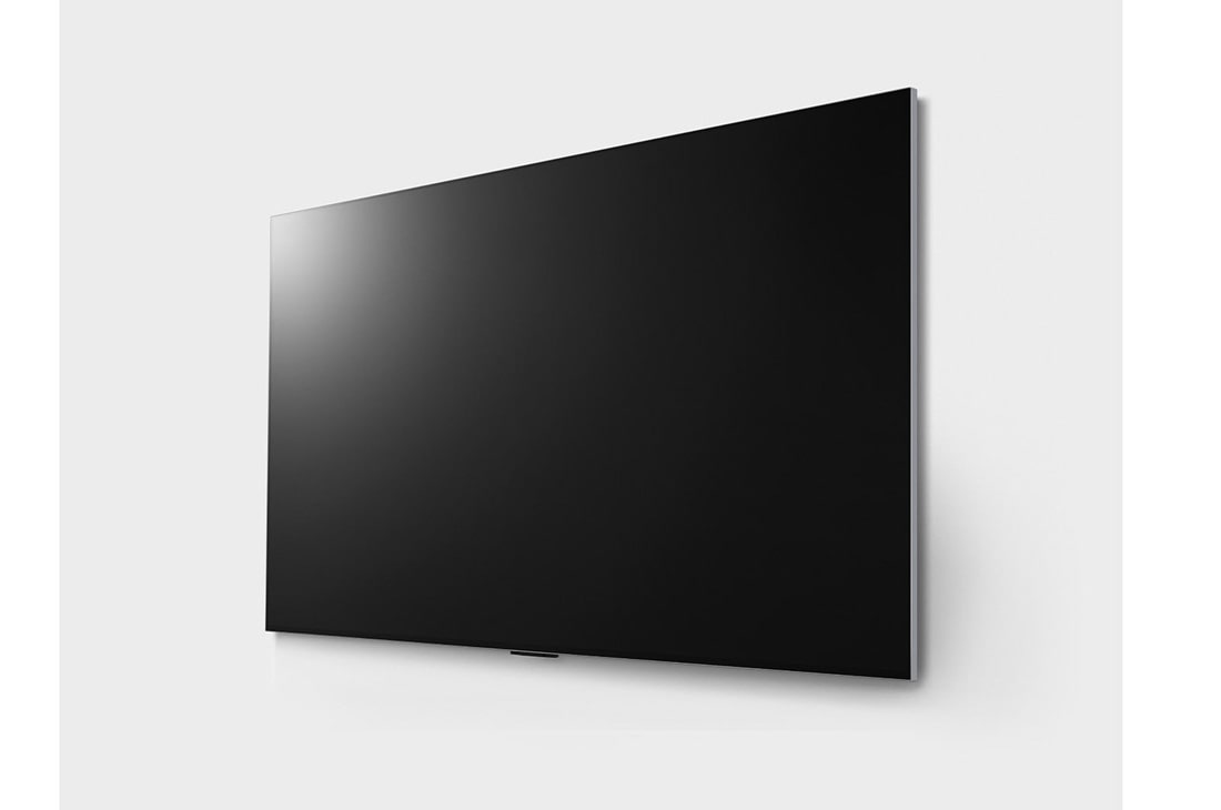 LG Телевизор Smart TV OLED evo AI G4 4K 55'' LG OLED55G4, Вид слева и сбоку под небольшим углом на телевизор LG OLED evo, OLED G4, установленный на стене, с расположенной под ним звуковой панелью, OLED55G4RLA, thumbnail 3