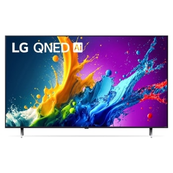 Вид спереди на телевизор LG QNED, QNED80 с текстом LG QNED, 2024 и логотипом webOS Re:New Program на экране1