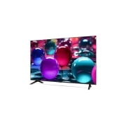 LG Телевизор LG 50UA73006LA 50'' UHD AI 4K 2025, Вид телевизора LG UHD UA73 на поворот справа в три четверти фронтальный. На скринфиле изображены стеклянные сферы., 50UA73006LA, thumbnail 2