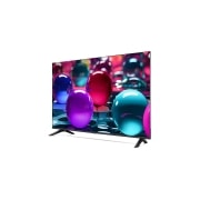 LG Телевизор LG 50UA73006LA 50'' UHD AI 4K 2025, Вид с поворота телевизора LG UHD UA73 справа с акцентом на вид рамки. На скринфиле изображены стеклянные сферы., 50UA73006LA, thumbnail 3