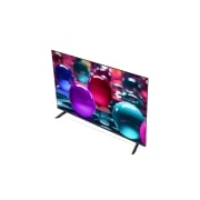 LG Телевизор LG 50UA73006LA 50'' UHD AI 4K 2025, Вид телевизора LG UHD UA73 сверху три четверти. На скринфиле изображены стеклянные сферы., 50UA73006LA, thumbnail 7