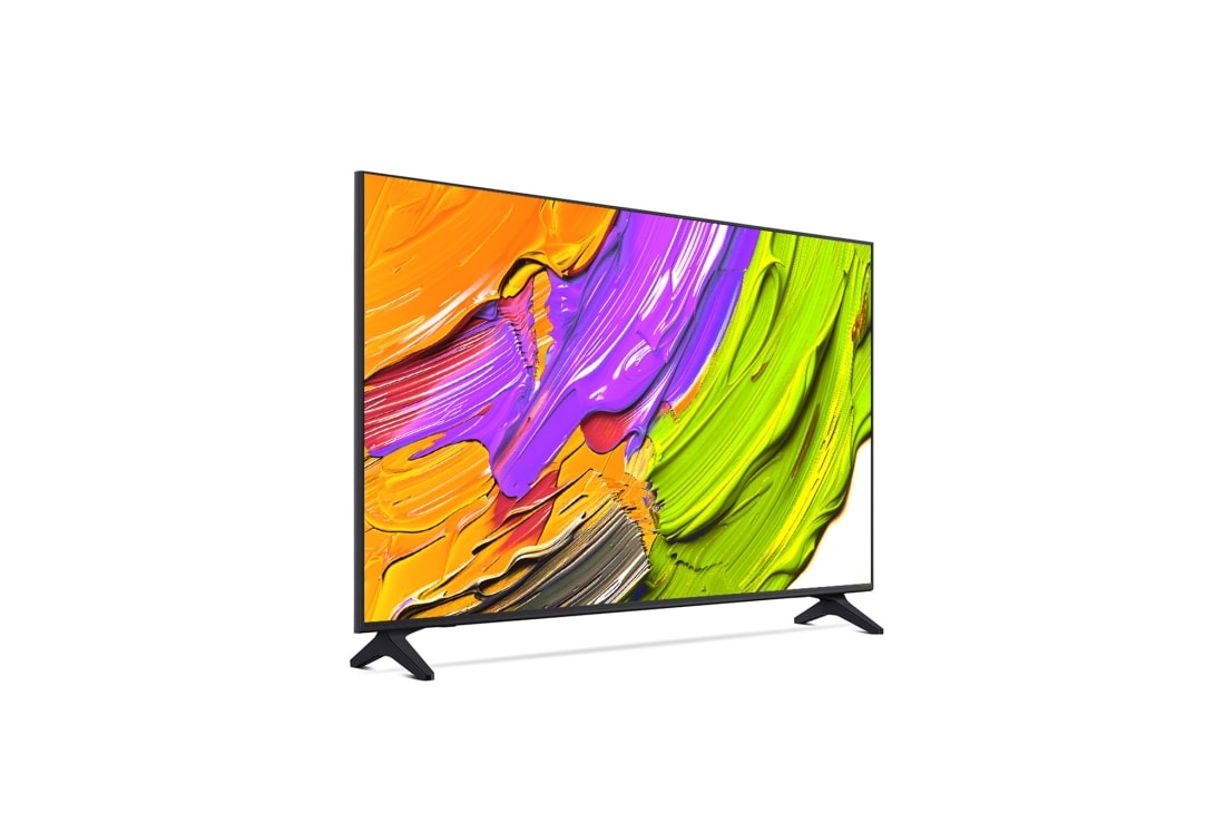 LG Телевизор LG 55QNED70A6A 55'' QNED AI 4K 2025, Вид с поворота телевизора LG QNED70 справа с акцентом на вид рамки. На скринфиле изображены яркие мазки краски., 55QNED70A6A, thumbnail 5