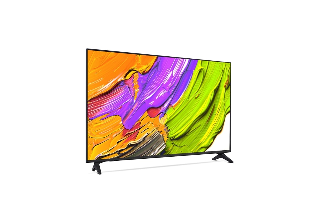 LG Телевизор LG 55QNED70A6A 55'' QNED AI 4K 2025, Вид телевизора LG QNED70 на поворот справа в три четверти фронтальный. На скринфиле изображены яркие мазки краски., 55QNED70A6A, thumbnail 6