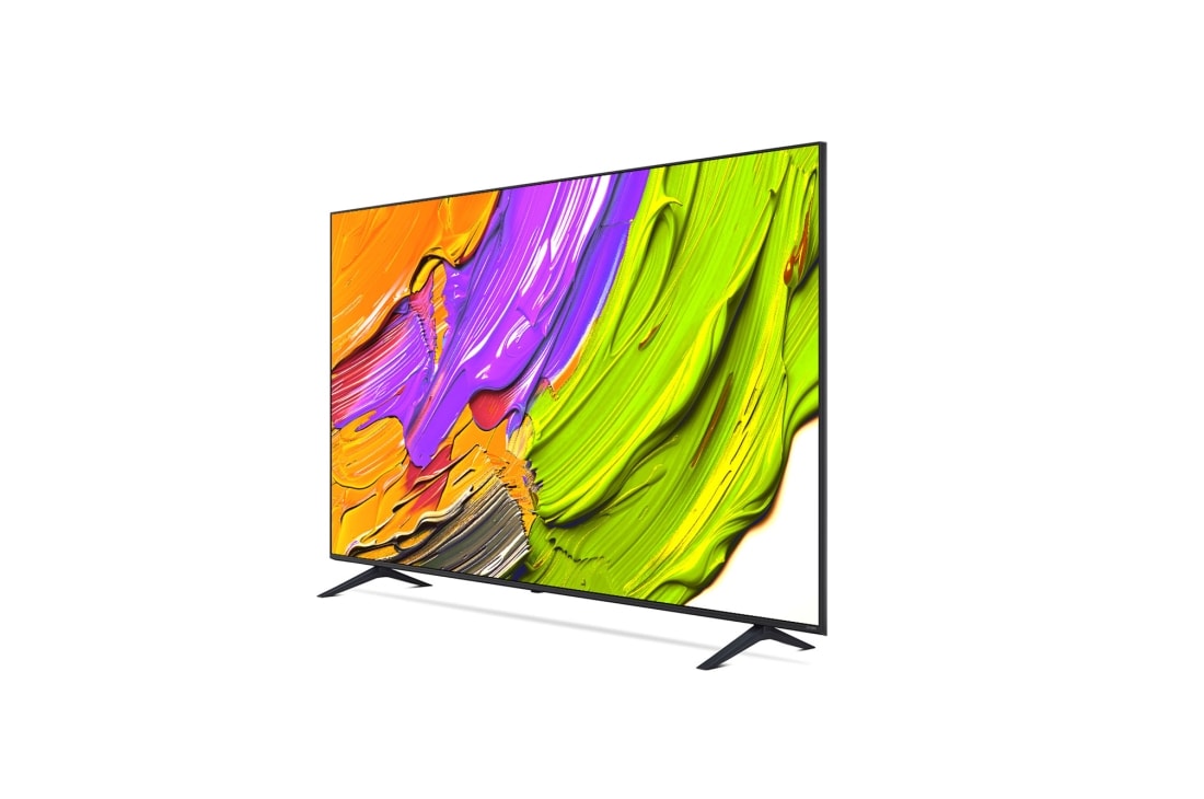 LG Телевизор LG 75QNED70A6A 75'' QNED AI 4K 2025, Вид с поворота телевизора LG QNED70 слева с акцентом на вид рамки. На скринфиле изображены яркие мазки краски., 75QNED70A6A, thumbnail 6