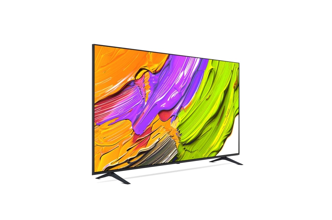 LG Телевизор LG 75QNED70A6A 75'' QNED AI 4K 2025, Вид с поворота телевизора LG QNED70 справа с акцентом на вид рамки. На скринфиле изображены яркие мазки краски., 75QNED70A6A, thumbnail 5