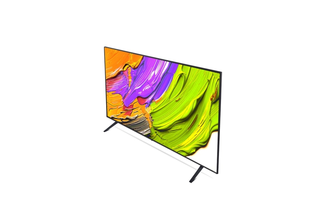 LG Телевизор LG 75QNED70A6A 75'' QNED AI 4K 2025, Вид телевизора LG QNED70 сверху три четверти. На скринфиле изображены яркие мазки краски., 75QNED70A6A, thumbnail 9