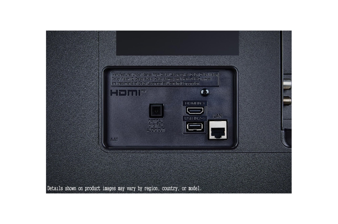 LG Телевизор LG 75QNED70A6A 75'' QNED AI 4K 2025, Крупный план разъемов на задней панели телевизора LG QNED70., 75QNED70A6A, thumbnail 11