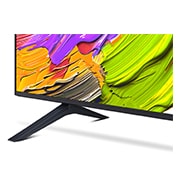 LG Телевизор LG 75QNED70A6A 75'' QNED AI 4K 2025, Крупный план подставки телевизора LG QNED70. Видна подставка, угол телевизора с рамкой и скринфил с яркими мазками краски. , 75QNED70A6A, thumbnail 10