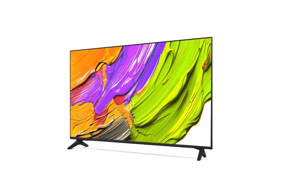 LG Телевизор LG 50QNED70A6A 50'' QNED AI 4K 2025, Вид телевизора LG QNED70 на поворот слева в три четверти фронтальный. На скринфиле изображены яркие мазки краски., 50QNED70A6A, thumbnail 7