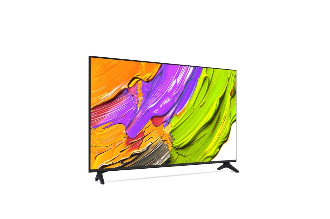 LG Телевизор LG 50QNED70A6A 50'' QNED AI 4K 2025, Вид с поворота телевизора LG QNED70 справа с акцентом на вид рамки. На скринфиле изображены яркие мазки краски., 50QNED70A6A, thumbnail 5