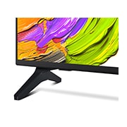 LG Телевизор LG 50QNED70A6A 50'' QNED AI 4K 2025, Крупный план подставки телевизора LG QNED70. Видна подставка, угол телевизора с рамкой и скринфил с яркими мазками краски. , 50QNED70A6A, thumbnail 10