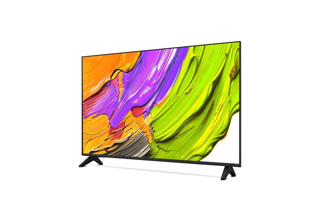 LG Телевизор LG 43QNED70A6A 43'' QNED AI 4K 2025, Вид телевизора LG QNED70 на поворот слева в три четверти фронтальный. На скринфиле изображены яркие мазки краски., 43QNED70A6A, thumbnail 7