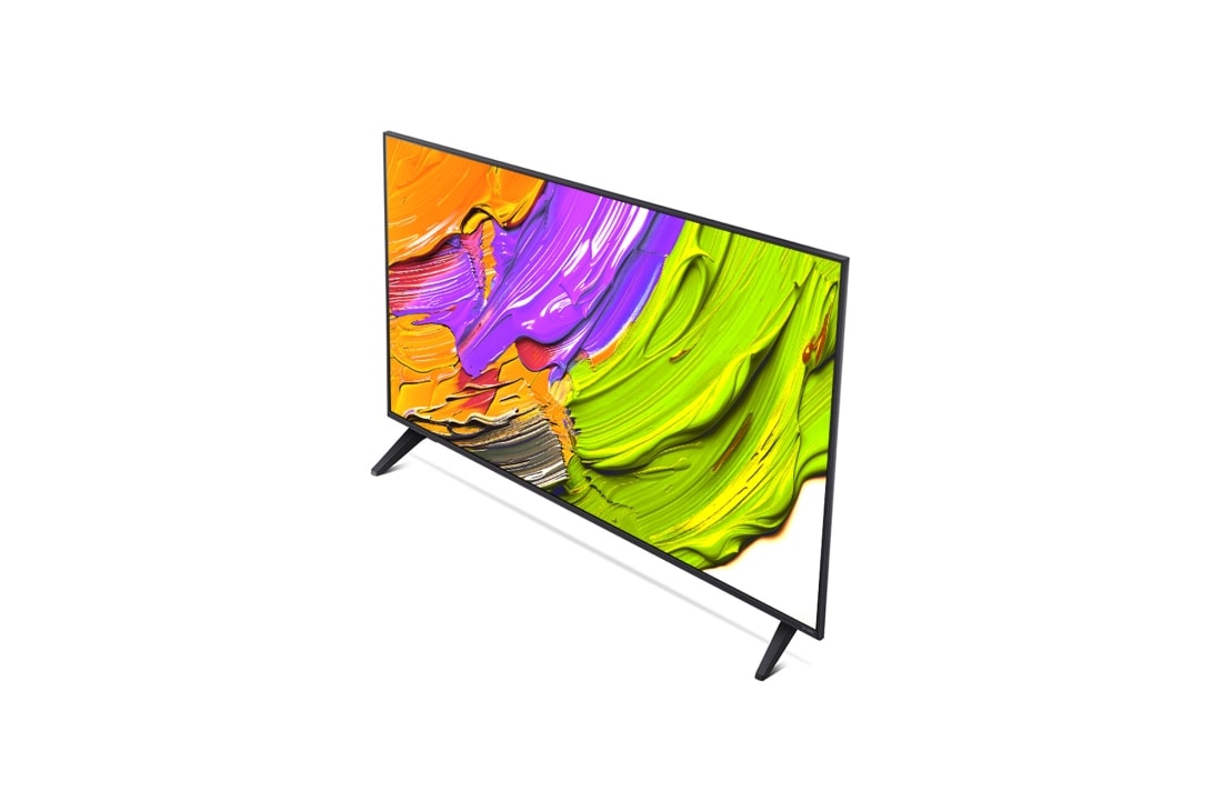 LG Телевизор LG 43QNED70A6A 43'' QNED AI 4K 2025, Вид телевизора LG QNED70 сверху три четверти. На скринфиле изображены яркие мазки краски., 43QNED70A6A, thumbnail 9