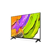 LG Телевизор LG 43QNED70A6A 43'' QNED AI 4K 2025, Вид с поворота телевизора LG QNED70 слева с акцентом на вид рамки. На скринфиле изображены яркие мазки краски., 43QNED70A6A, thumbnail 6