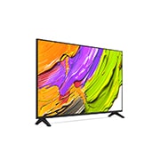 LG Телевизор LG 43QNED70A6A 43'' QNED AI 4K 2025, Вид с поворота телевизора LG QNED70 справа с акцентом на вид рамки. На скринфиле изображены яркие мазки краски., 43QNED70A6A, thumbnail 5