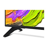 LG Телевизор LG 43QNED70A6A 43'' QNED AI 4K 2025, Крупный план подставки телевизора LG QNED70. Видна подставка, угол телевизора с рамкой и скринфил с яркими мазками краски. , 43QNED70A6A, thumbnail 10