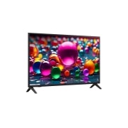 LG Телевизор LG 43UA74006LB 43'' UHD AI 4K 2025, Вид телевизора LG UHD UA74 на поворот справа в три четверти фронтальный. На скринфиле изображены стеклянные сферы., 43UA74006LB, thumbnail 2