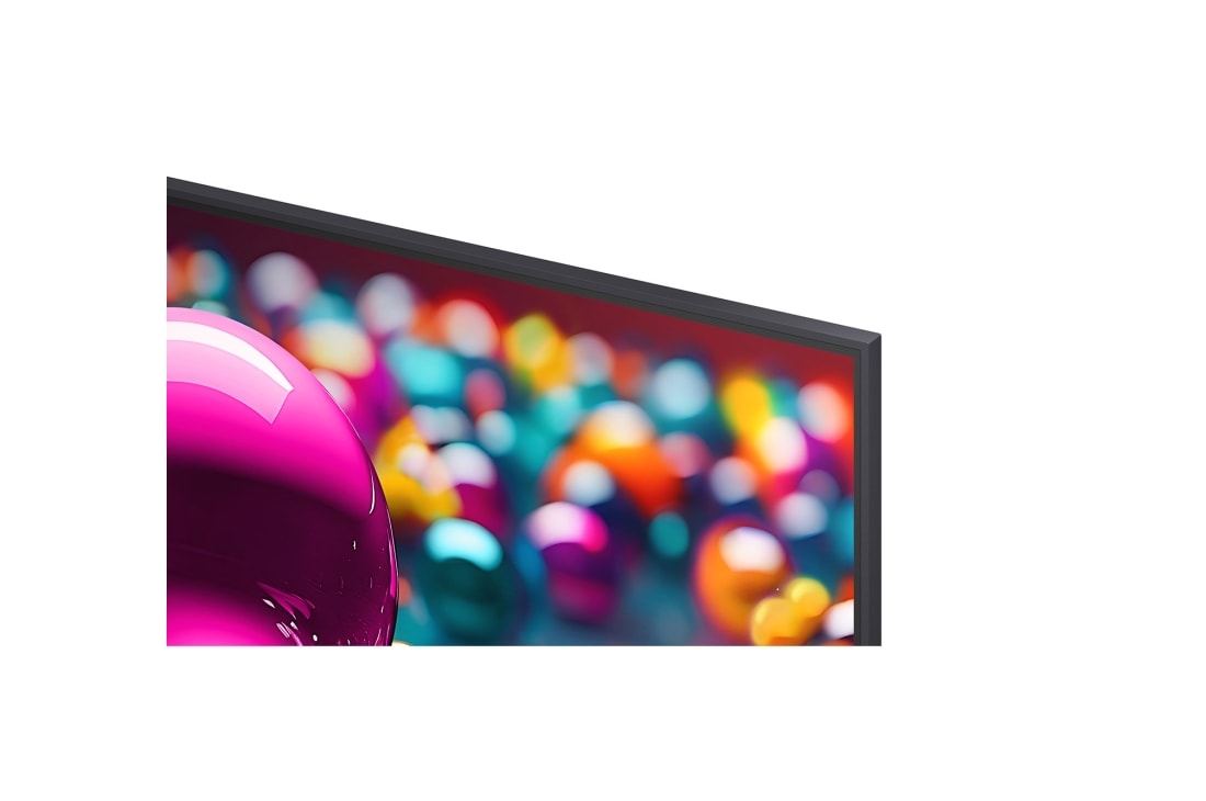 LG Телевизор LG 55UA74006LB 55'' UHD AI 4K 2025, Крупный план дизайна рамки LG UHD UA74. На скринфиле изображены стеклянные сферы., 55UA74006LB, thumbnail 7