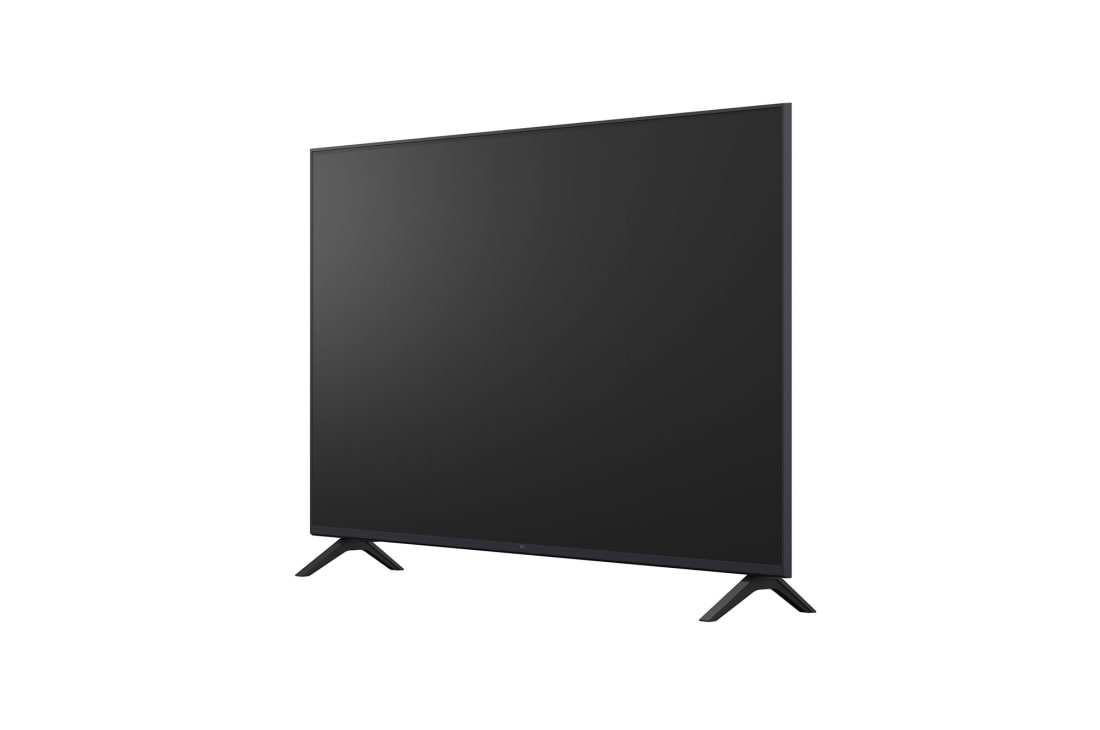 LG Телевизор LG 55UA74006LB 55'' UHD AI 4K 2025, Вид с поворота телевизора LG UHD UA74 справа с акцентом на вид рамки и черный экран., 55UA74006LB, thumbnail 14