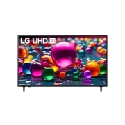 LG Телевизор LG 55UA74006LB 55'' UHD AI 4K 2025, Фронтальный вид телевизора LG UHD UA74 с лого LG UHD Al в верхнем углу. На скринфиле изображены стеклянные сферы., 55UA74006LB, thumbnail 1