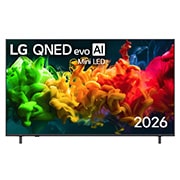 LG 65-дюймовый телевизор Smart&nbsp;TV LG QNED evo AI QNED80 Mini LED 4K 2026, Вид спереди на телевизор LG QNED evo AI QNED80 Mini LED, выпущенный в 2026 году, показывает экран, заполненный яркими, плавными всплесками разных цветов в движении, богато наслоенные цвета плавно раст, 65QNED80B6B, thumbnail 1