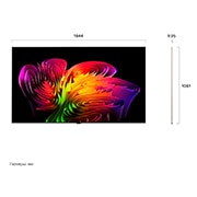 LG 83-дюймовый телевизор Smart TV Wallpaper TV LG OLED evo AI W6 4K 2026 года, Телевизор LG OLED evo AI W6 Wallpaper TV, показанный спереди и сбоку, оснащен 83-дюймовым дисплеем шириной 1844 мм, общая высота 1061 мм, ультратонкий 9,95 мм (без подставки)., OLED83W69LA, thumbnail 2