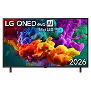 LG 65-дюймовый телевизор Smart&nbsp;TV LG QNED evo AI QNED85 Mini LED 4K 2026, Вид спереди на телевизор LG QNED evo AI QNED85 Mini LED, выпущенный в 2026 году: яркие текучие всплески разноцветного движения, напоминающего краску, заполняют дисплей, и плотные цветовые облака плавн, 65QNED85B6C, thumbnail 1