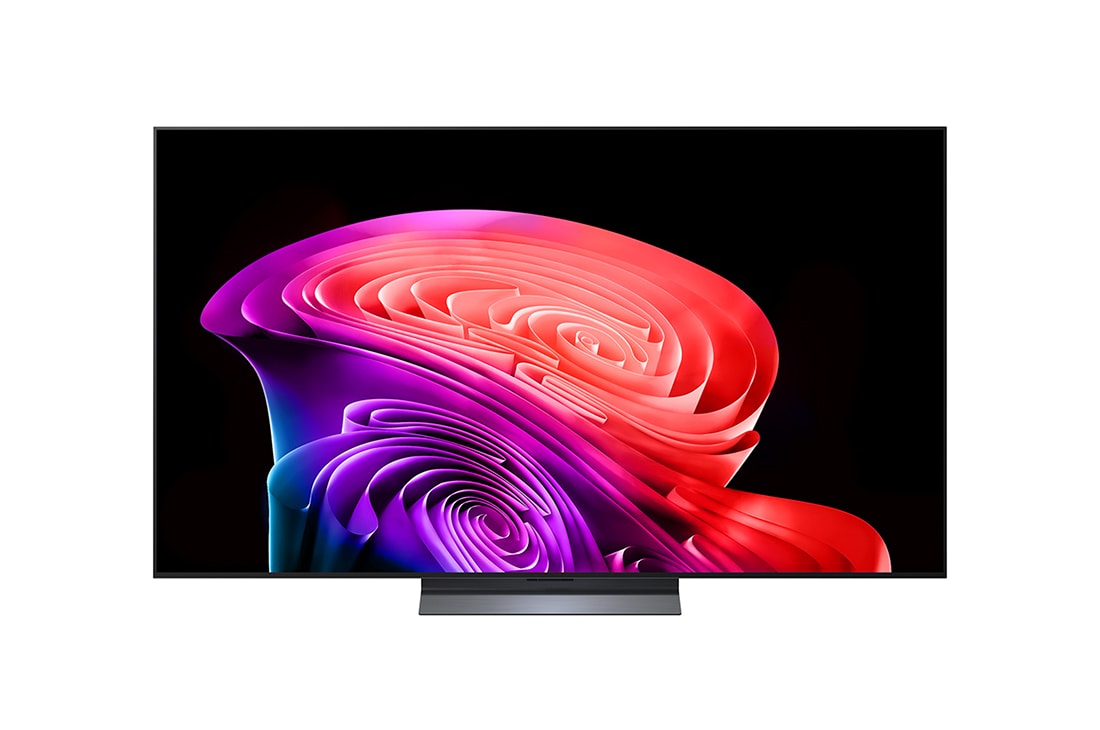 LG 65-дюймовый телевизор Смарт ТВ LG OLED AI C6 4K 2026, Фронтальный вид телевизора LG OLED evo AI C6, выпущенного в 2026&nbsp;году, отображает многослойные разноцветные формы, демонстрируя технологии Сверхсияющего изображения, Гармонии идеально черного и цветны, OLED65C6DLA, thumbnail 2