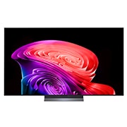 LG 65-дюймовый телевизор Смарт ТВ LG OLED AI C6 4K 2026, Фронтальный вид телевизора LG OLED evo AI C6, выпущенного в 2026&nbsp;году, отображает многослойные разноцветные формы, демонстрируя технологии Сверхсияющего изображения, Гармонии идеально черного и цветны, OLED65C6DLA, thumbnail 2