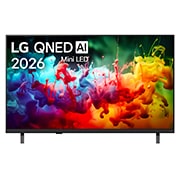 LG 50-дюймовый телевизор Смарт ТВ LG QNED AI QNED70 Mini LED 4K 2026, Вид спереди на телевизор LG QNED AI QNED70 Mini LED, выпущенный в 2026 году, показывает экран, заполненный яркими, плавными всплесками разных цветов в движении, тонко наслоенные цвета плавно рассеиваю, 50QNED70B6C, thumbnail 1