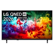 LG 43-дюймовый телевизор Смарт ТВ LG QNED AI QNED70 Mini LED 4K 2026, Вид спереди на телевизор LG QNED AI QNED70 Mini LED, выпущенный в 2026 году, показывает экран, заполненный яркими, плавными всплесками разных цветов в движении, тонко наслоенные цвета плавно рассеиваю, 43QNED70B6C, thumbnail 1