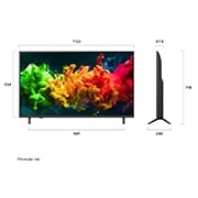 LG 50-дюймовый телевизор Smart&nbsp;TV LG QNED evo AI QNED80 Mini LED 4K 2026, Телевизор LG QNED evo AI QNED80 Mini LED, показанный спереди и сбоку, оснащен 65-дюймовым дисплеем шириной 1455 мм, с высотой экрана 841 мм, высота с подставкой 904 мм, глубина 67,9 мм, размер основан, 50QNED80B6B, thumbnail 2