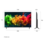 LG 55-дюймовый телевизор Smart&nbsp;TV LG QNED evo AI QNED80 Mini LED 4K 2026, Телевизор LG QNED evo AI QNED80 Mini LED, показанный спереди и сбоку, оснащен 65-дюймовым дисплеем шириной 1455 мм, с высотой экрана 841 мм, высота с подставкой 904 мм, глубина 67,9 мм, размер основан, 55QNED80B6B, thumbnail 2