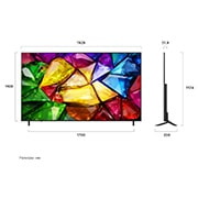 LG 86-дюймовый телевизор Смарт ТВ LG Mini RGB evo AI MRGB86 4K&nbsp;, LG Mini RGB evo AI MRGB85, показанный спереди и сбоку, демонстрирует 75-дюймовый дисплей с шириной экрана 1677 мм, высотой экрана 966 мм, общей высотой с подставкой 1032 мм, глубиной 51,6 мм и размера, 86MRGB86B6A, thumbnail 3