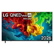 LG 75-дюймовый умный телевизор LG QNED evo AI Mini LED QNED83 4K 2026, Вид спереди на телевизор LG QNED evo AI QNED82 Mini LED, выпущенный в 2026 году, показывает экран, заполненный яркими, плавными всплесками разных цветов в движении, а плотные цветовые облака плавно ра, 75QNED83B6A, thumbnail 1