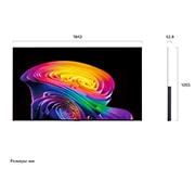 LG 83-дюймовый телевизор Смарт ТВ LG OLED AI C6 4K 2026, Телевизор LG OLED evo AI C6, показанный спереди и сбоку, оснащен 83-дюймовым дисплеем шириной 1842 мм, общая высота 1055 мм, ультратонкий 52,9 мм (без подставки)., OLED83C6RLA, thumbnail 3