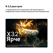 LG 83-дюймовый телевизор Смарт ТВ LG OLED AI C6 4K 2026, LG OLED evo AI C6 с функцией Усилитель яяркости Brightness Booster Pro показывает темную сцену, где светящиеся частицы окружают силуэт оленя, обеспечивая пиковую яркость выше до 3,2 раз, более ясные и четкие детали., OLED83C6RLA, thumbnail 5