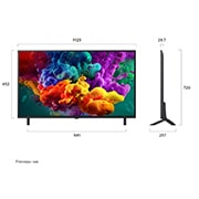 LG 50-дюймовый телевизор Smart&nbsp;TV LG QNED evo AI QNED85 Mini LED 4K 2026, Телевизор LG QNED evo AI QNED85 Mini LED, показанный спереди и сбоку, оснащен 65-дюймовым дисплеем шириной 1456 мм, с высотой экрана 840 мм, высота с подставкой 904&nbsp;мм, глубина 29,7 мм, размер основан, 50QNED85B6A, thumbnail 2
